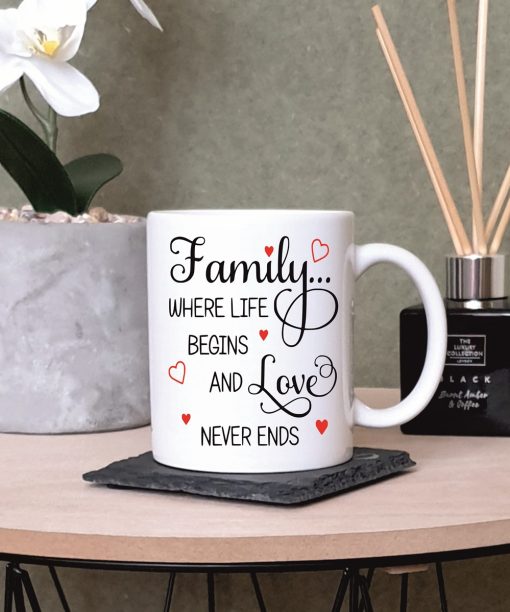 “Family… Where Life Begins and Love Never Ends” Family Love Printed Mug