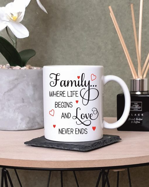 “Family… Where Life Begins and Love Never Ends” Family Love Printed Mug