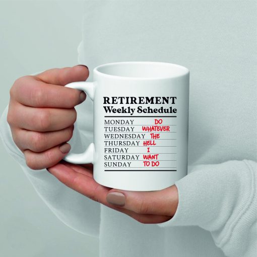 A ceramic mug with a personalized message, adorned with intricate designs symbolizing retirement and new beginnings.