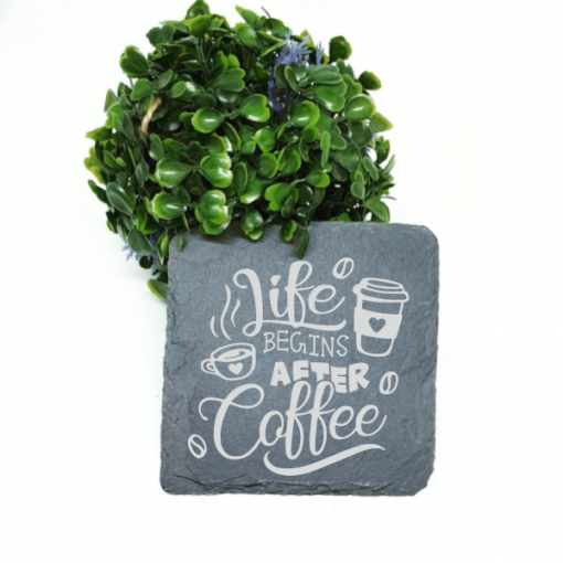 Life Begins After Coffee Engraved Coaster