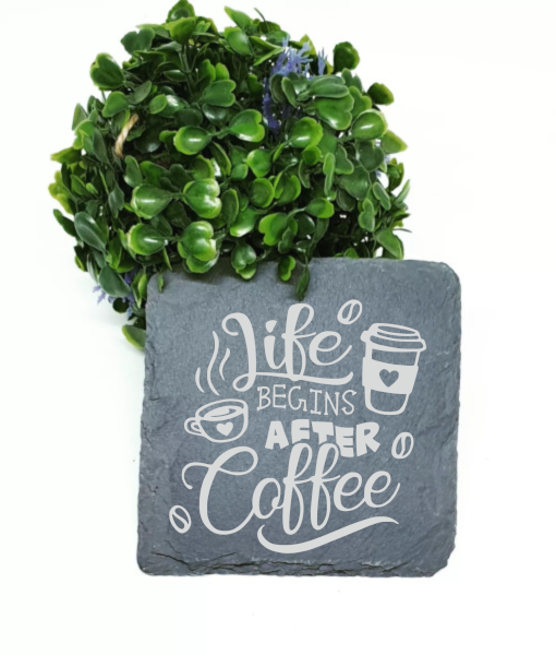 Life Begins After Coffee Engraved Coaster