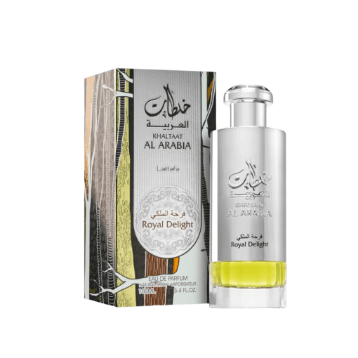 Elevate your fragrance game with Royal Delight by Khaltaat Al Arabia Delight Royal Silver, a masterpiece from Lattafa Perfumes. This opulent Arabian Oud fragrance, presented in a 100ml Eau De Parfum (EDP), is more than just a scent; it's a statement of confidence and sophistication. Crafted with a harmonious blend of bergamot, lavender, cardamom, geranium, patchouli, cedarwood, and vanilla, it offers a luxurious olfactory experience suitable for various occasions. Indulge in the captivating allure of Royal Delight and leave an indelible mark of refinement and elegance wherever you go.