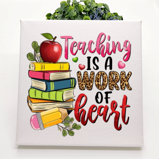 Show your gratitude to teachers with our 'Teaching is a Work of Heart' canvas. A heartfelt gift to honor educators' commitment. Order today and make a teacher's day brighter!