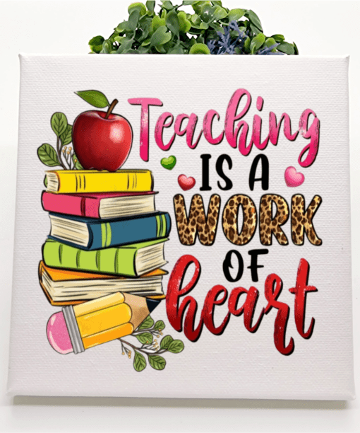 Show your gratitude to teachers with our 'Teaching is a Work of Heart' canvas. A heartfelt gift to honor educators' commitment. Order today and make a teacher's day brighter!