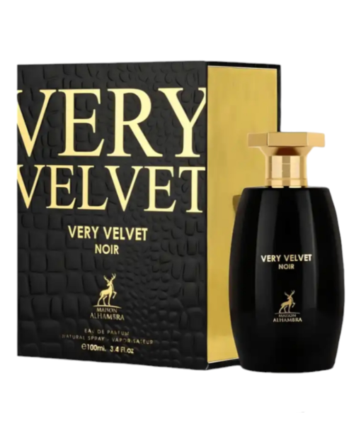 Experience Very Velvet Noir by Maison Alhambra—a captivating blend of fruity and woody notes for timeless elegance.