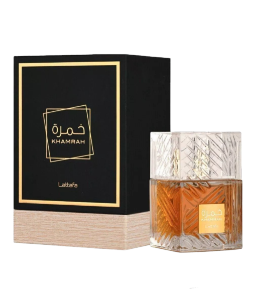 Experience Khamrah by Lattafa Parfumes: a captivating blend of spicy warmth, sweet notes, and luxurious undertones, offering sophistication in every spritz.